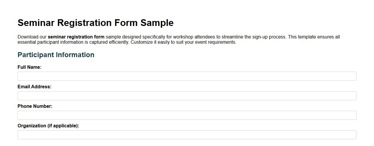 seminar registration form sample for workshop attendees image preview