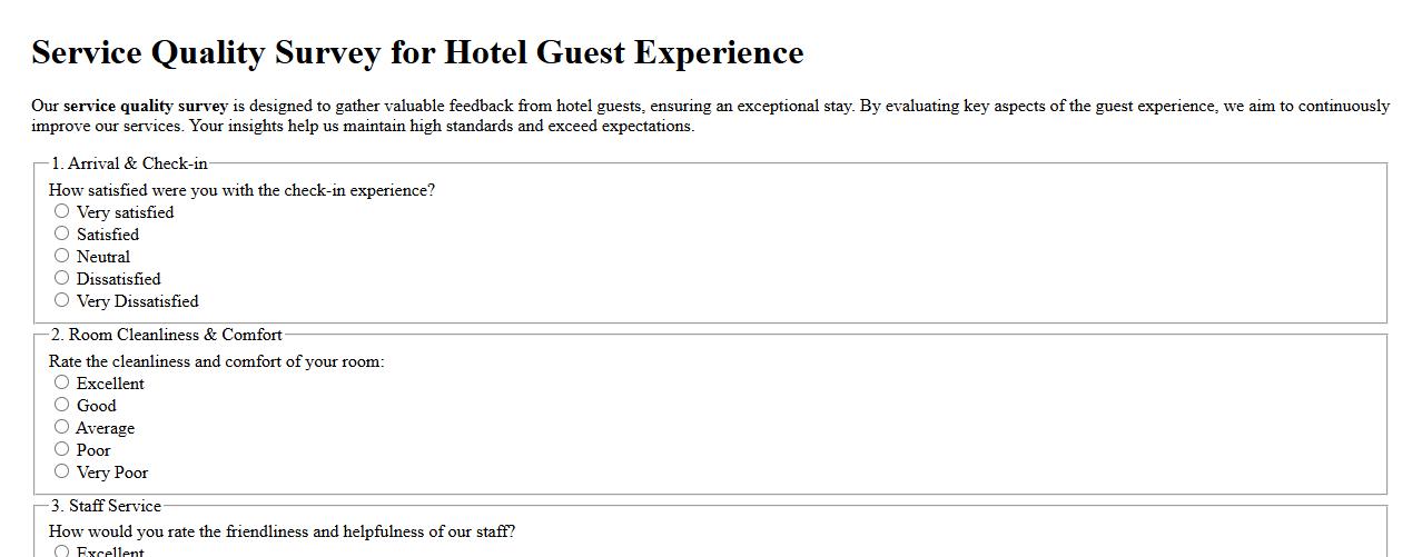 Service quality survey for hotel guest experience image preview