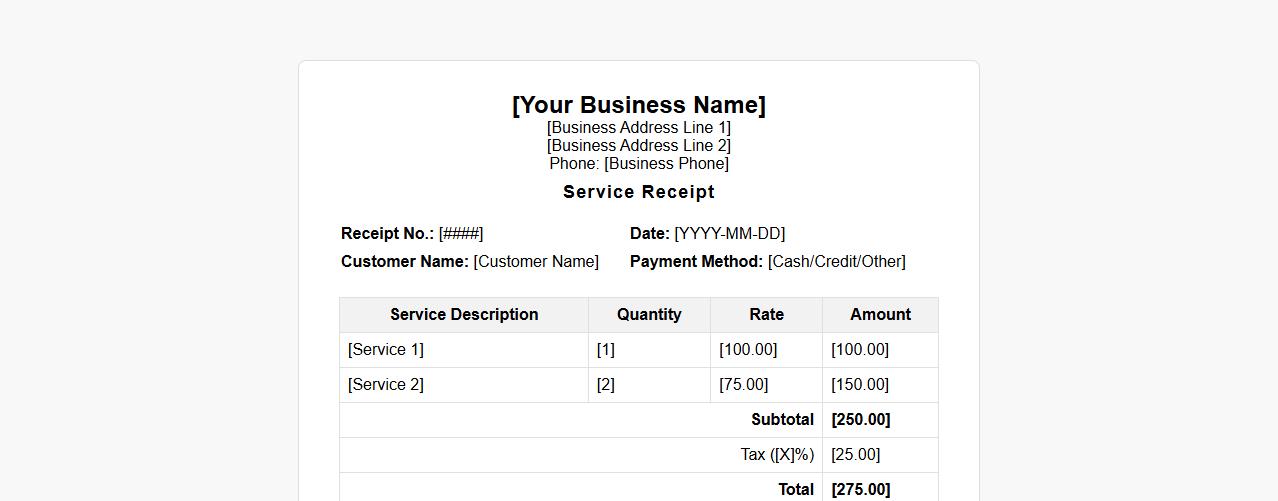 service receipt format for small businesses image preview