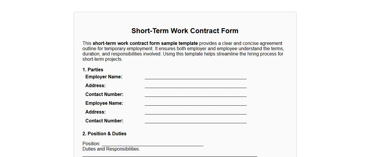 short-term work contract form sample template image preview