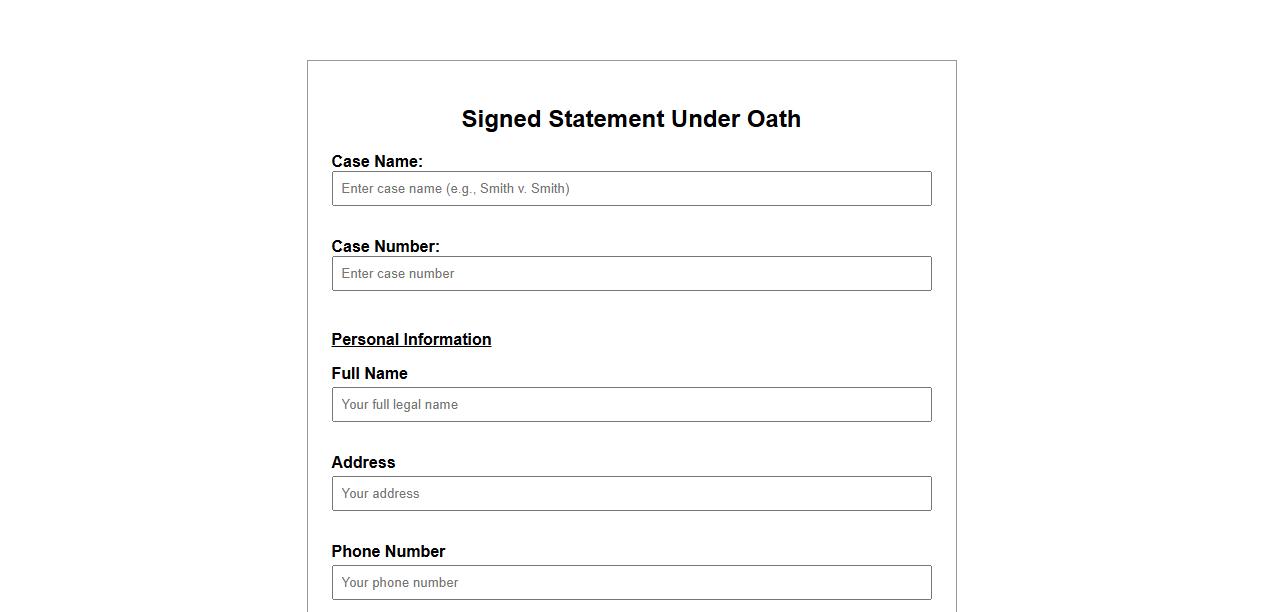 signed statement under oath form sample for divorce cases image preview