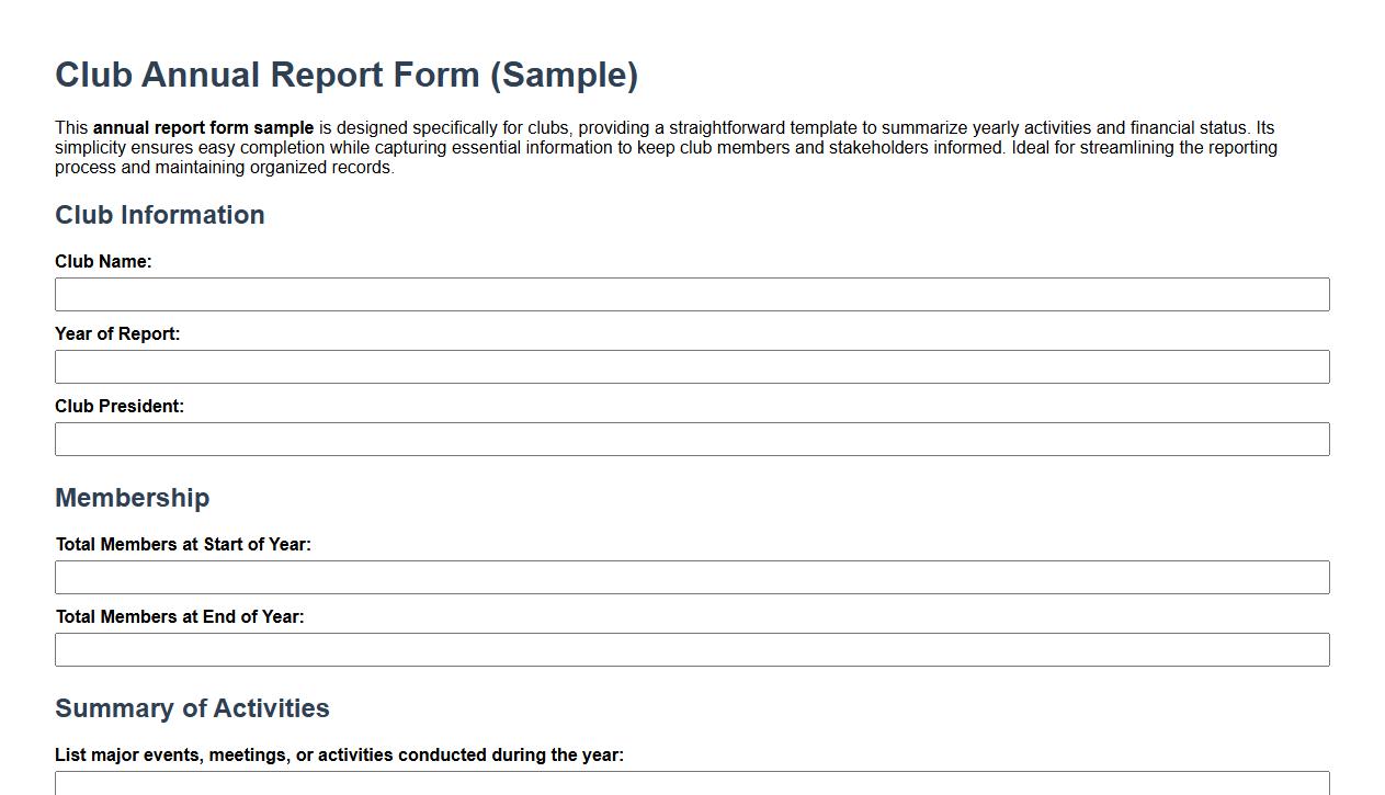 simple annual report form sample for clubs image preview