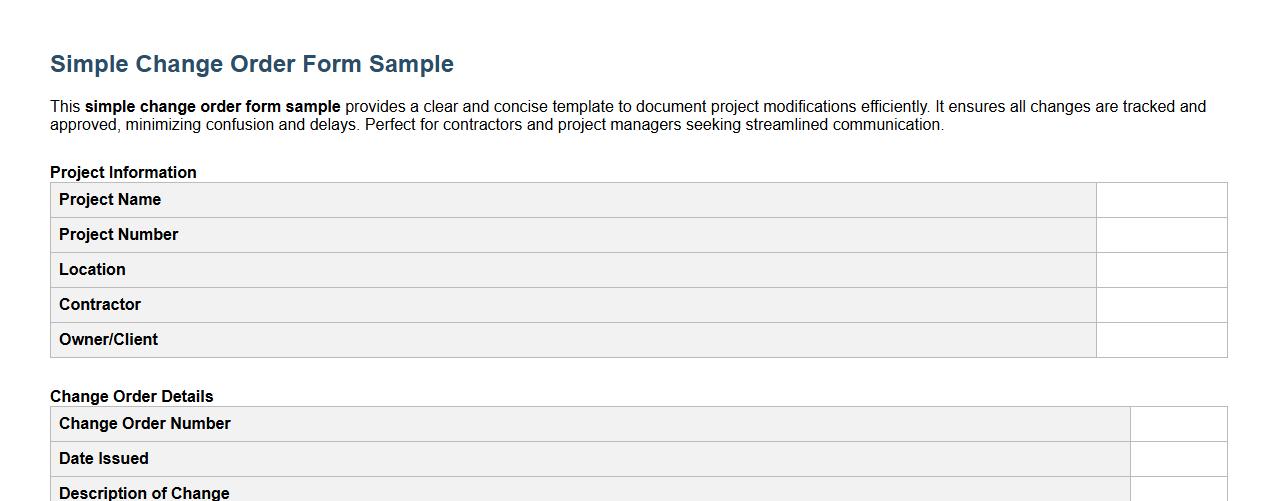 simple change order form sample image preview