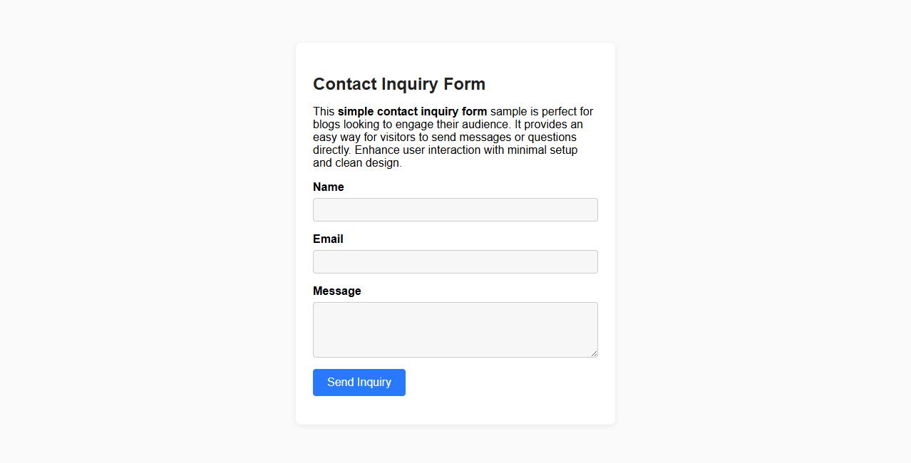 Simple contact inquiry form sample for blogs image preview