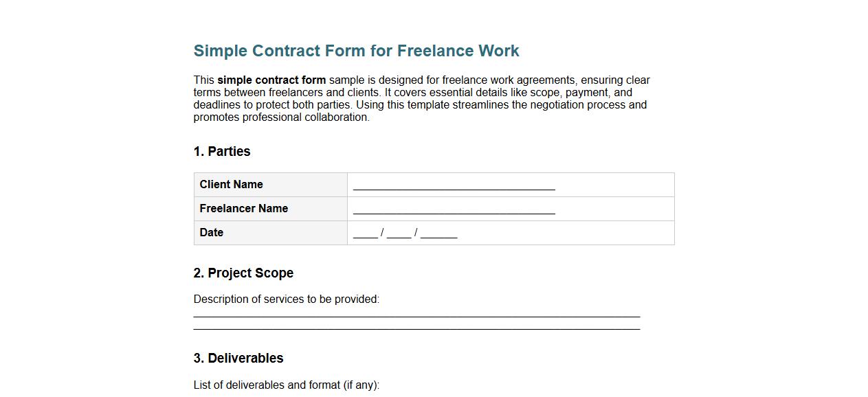 simple contract form sample for freelance work image preview