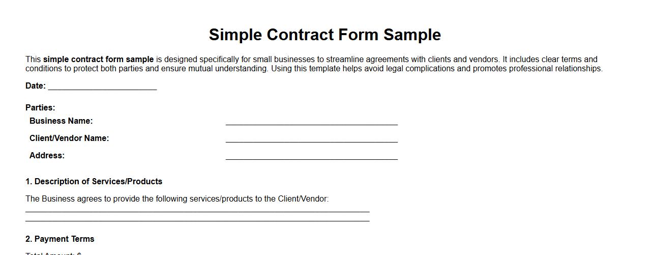simple contract form sample for small business image preview