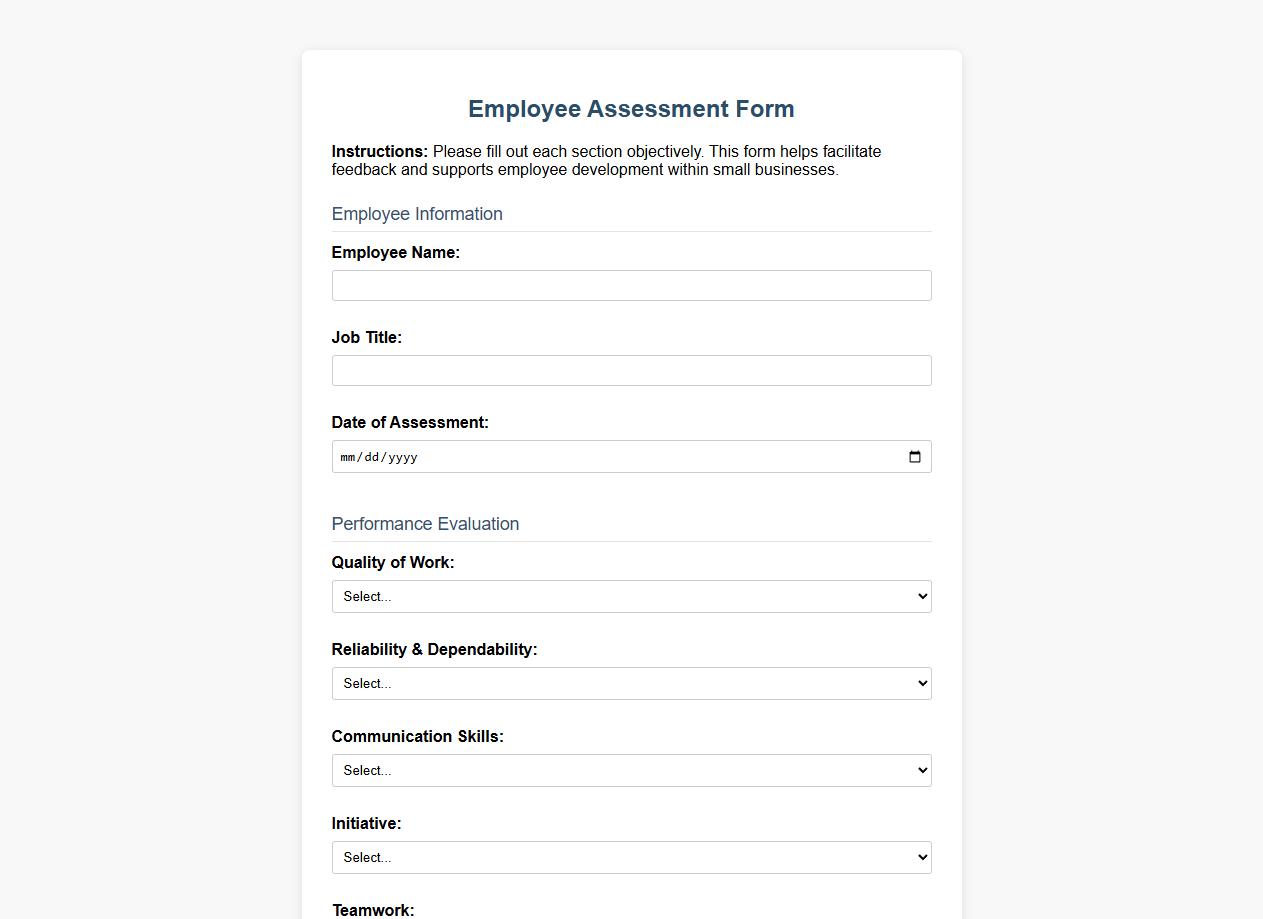 simple employee assessment form sample for small business image preview
