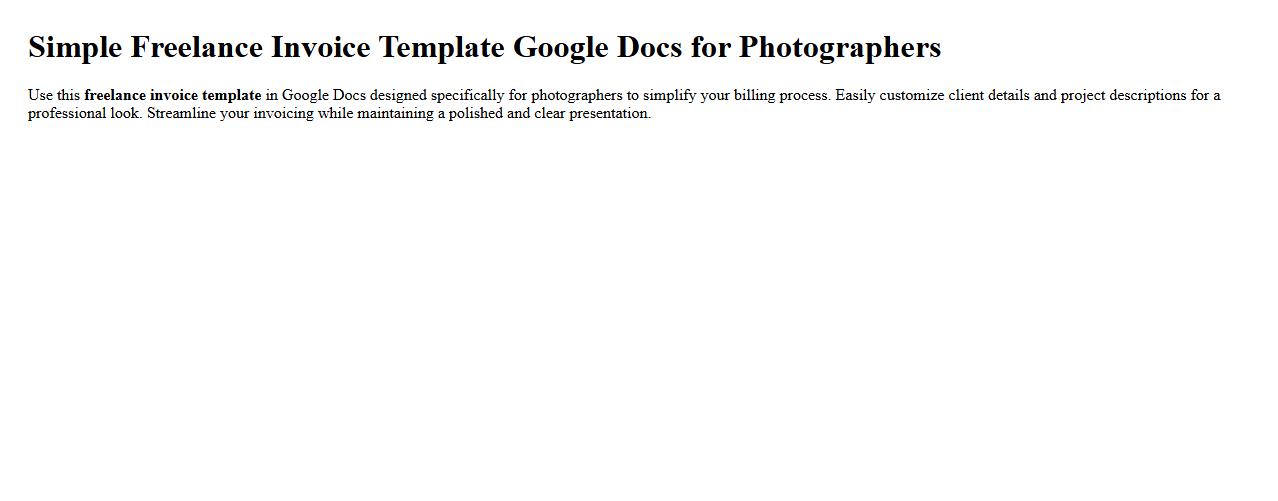 Simple freelance invoice template Google Docs for photographers image preview