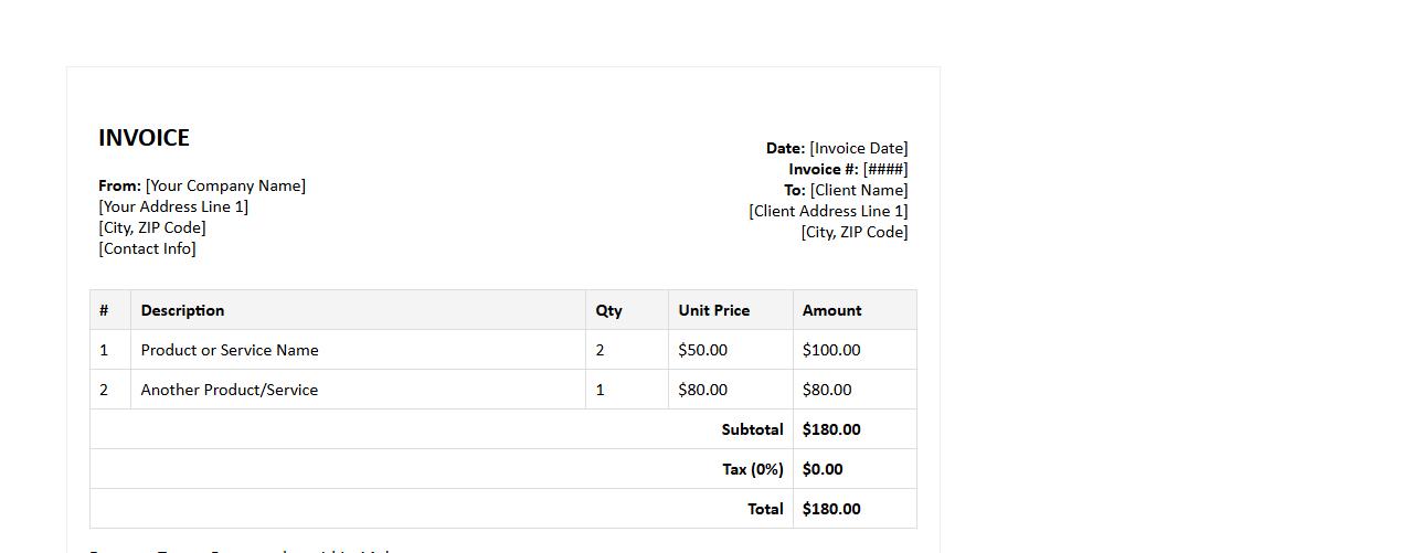 simple invoice format in word with itemized list image preview
