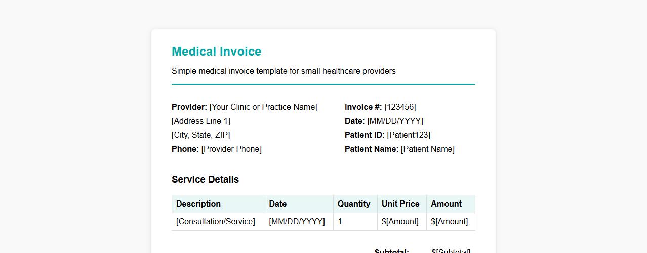 Simple medical invoice template for small healthcare providers image preview