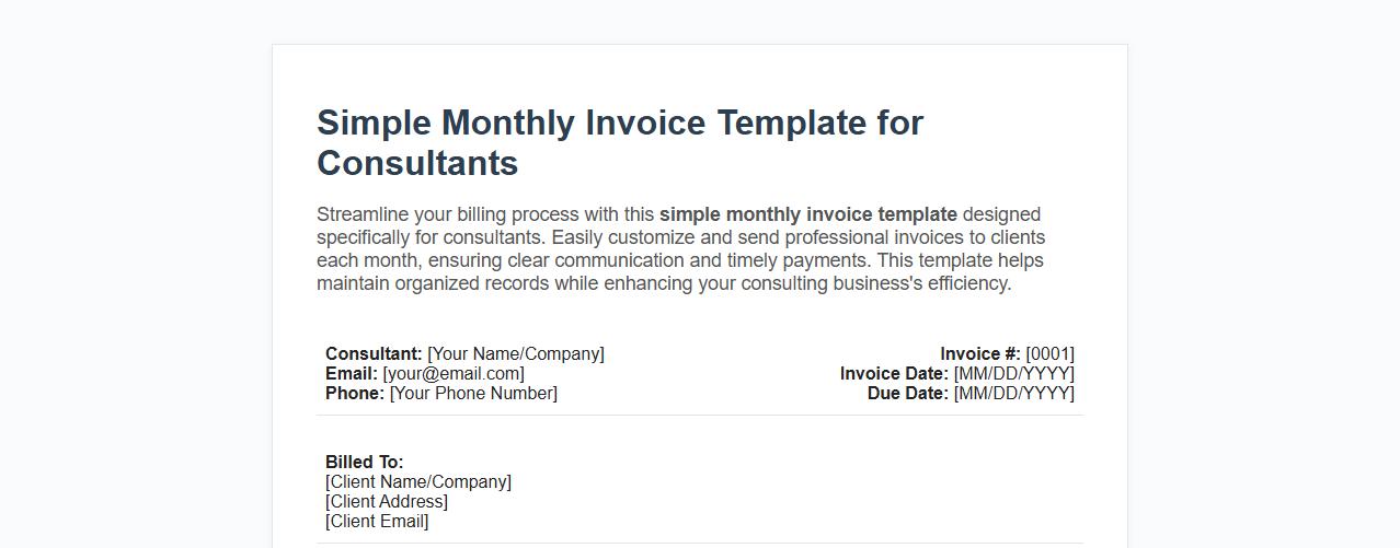 Simple monthly invoice template for consultants image preview