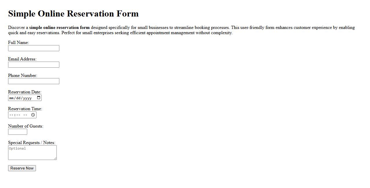 Simple online reservation form sample for small businesses image preview