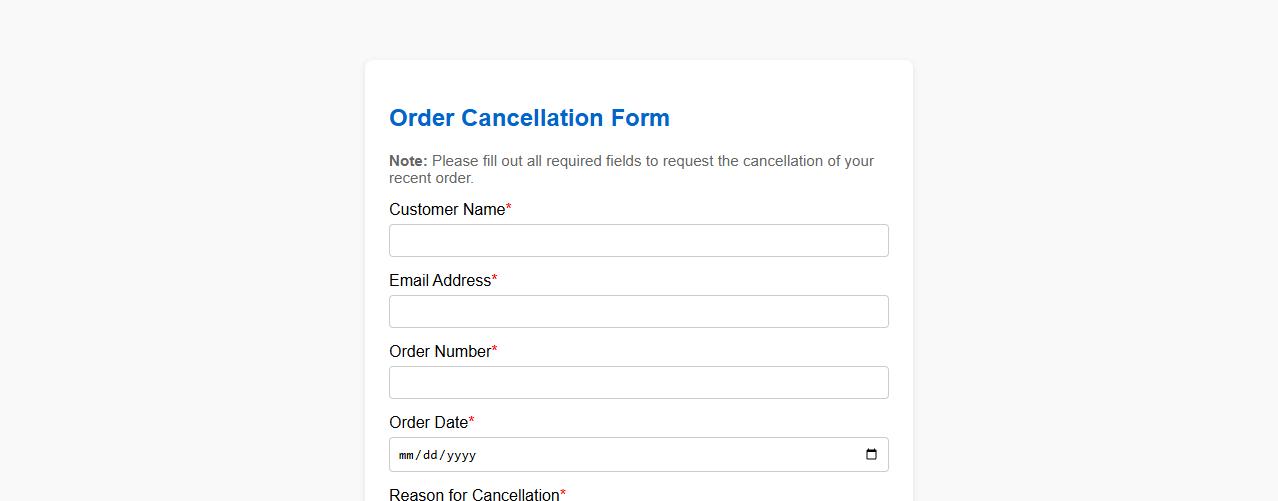 Simple order cancellation form sample for retail stores image preview