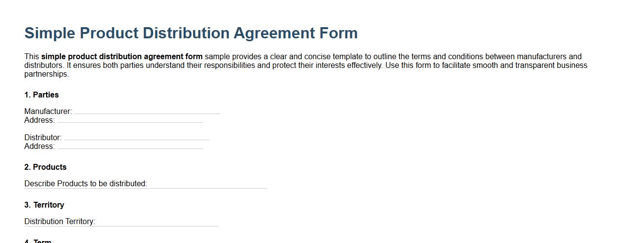 simple product distribution agreement form sample image preview