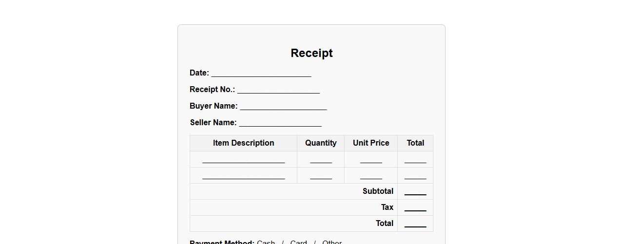 Simple receipt form sample with itemized list image preview