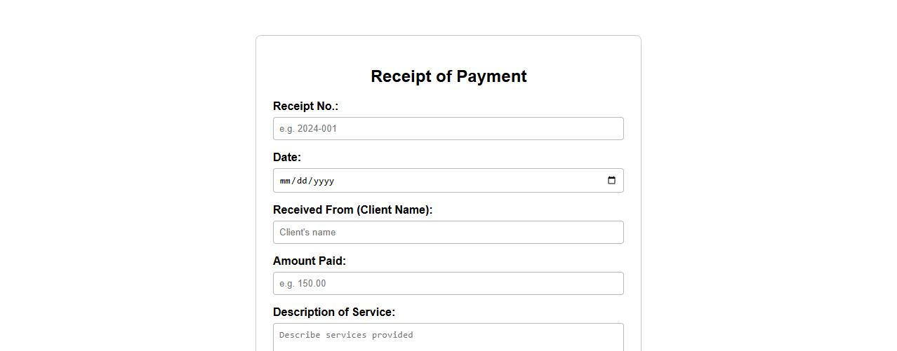 Simple receipt of payment form sample for services image preview