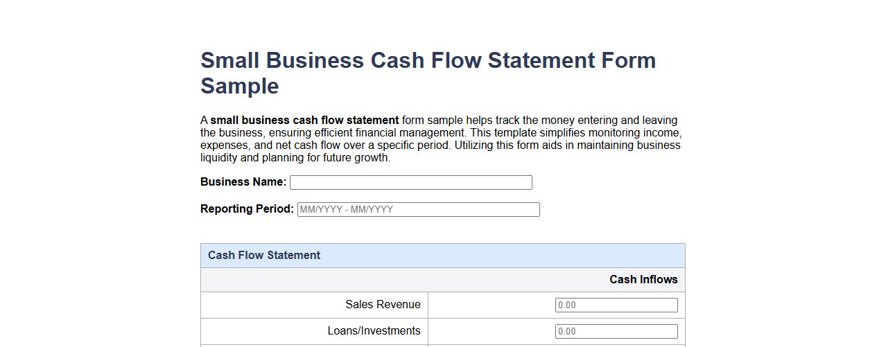 small business cash flow statement form sample image preview