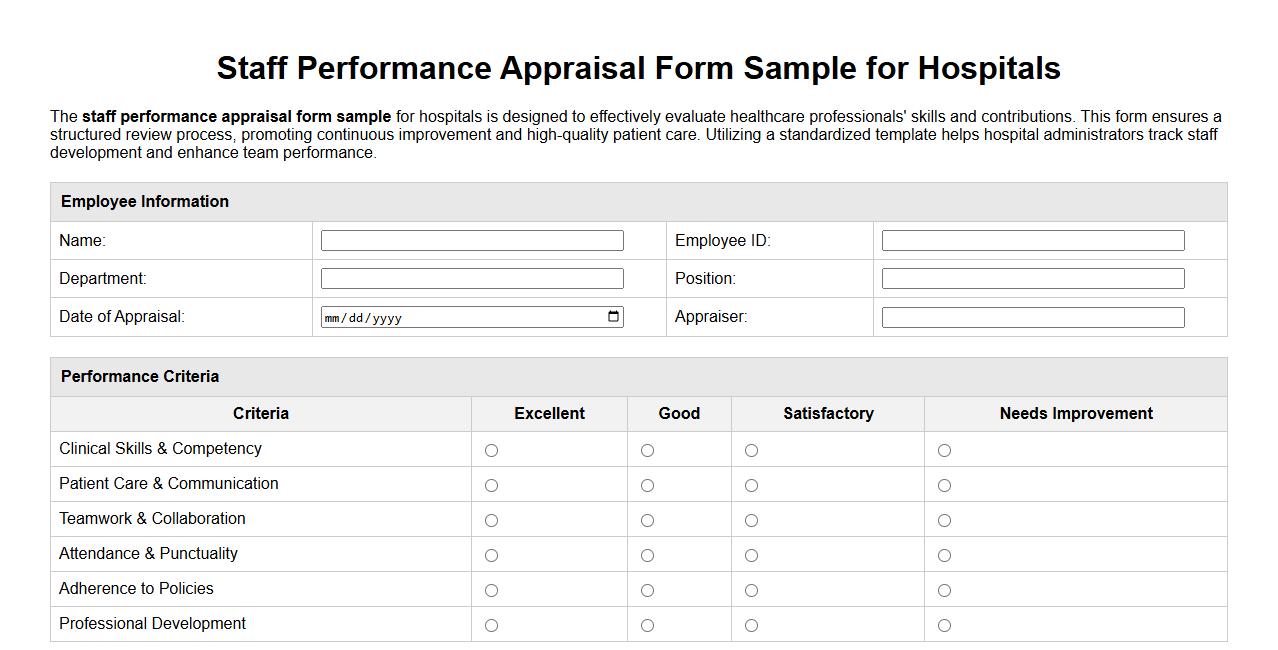 staff performance appraisal form sample for hospitals image preview