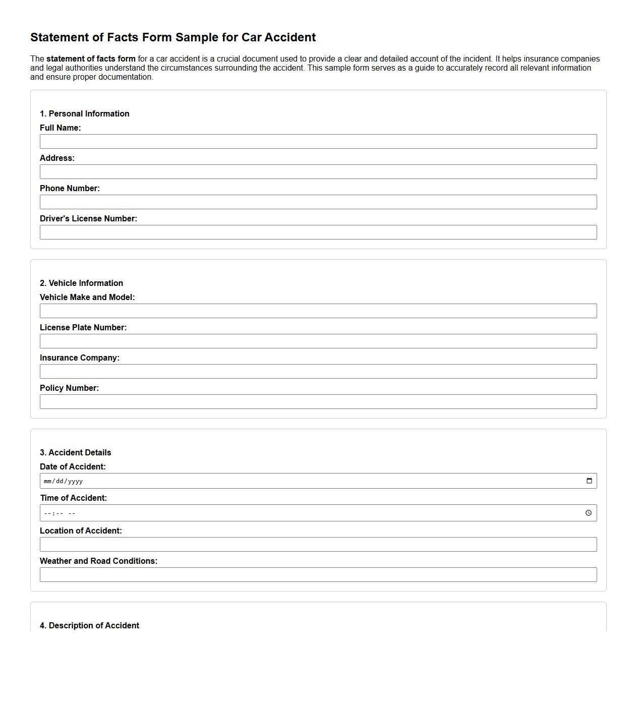 statement of facts form sample for car accident image preview