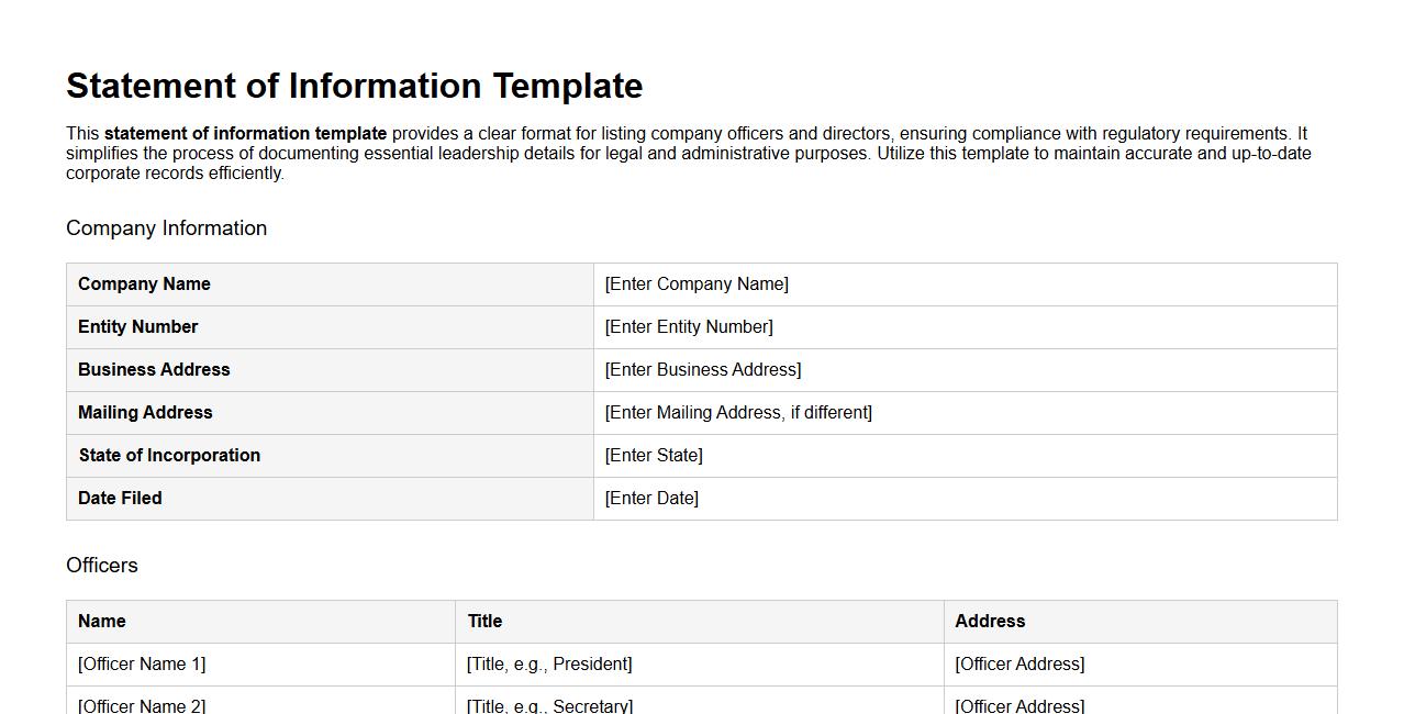 Statement of information template including officers and directors image preview