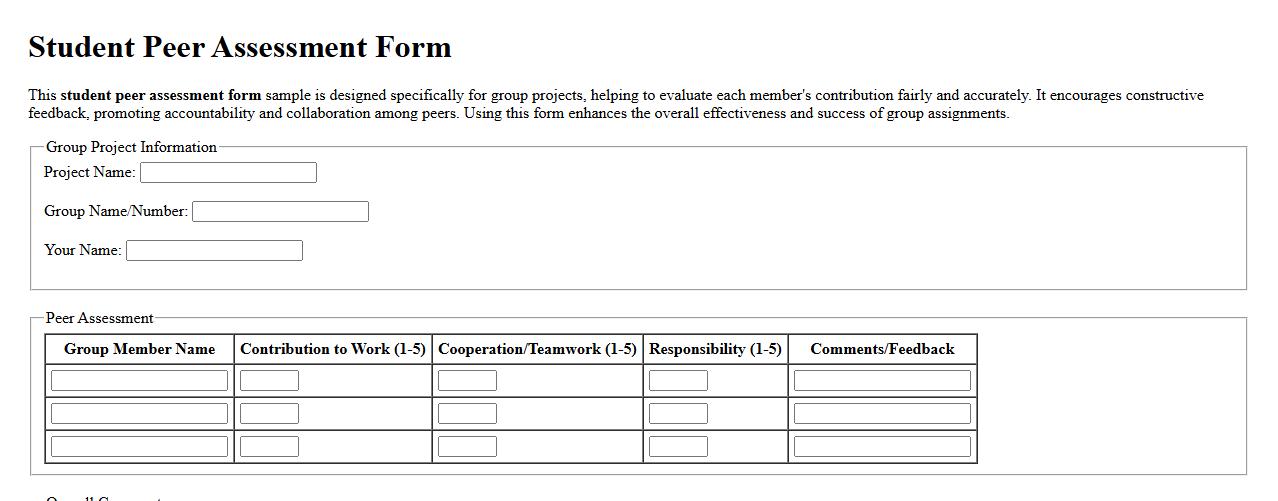 Student peer assessment form sample for group projects image preview