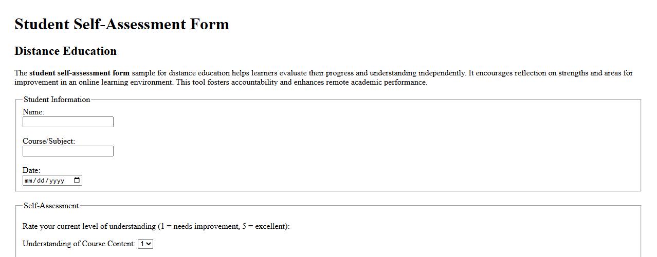 student self-assessment form sample for distance education image preview
