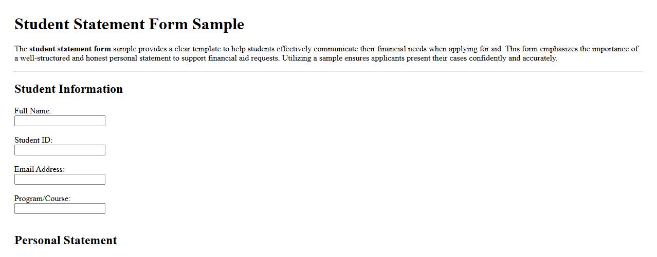 Student statement form sample for financial aid applications image preview