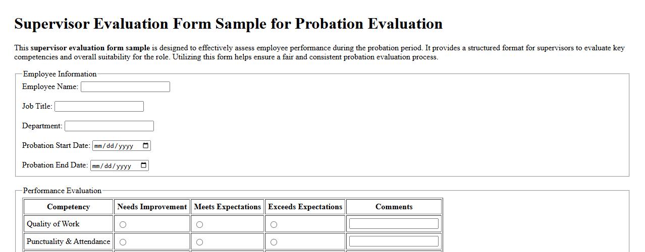Supervisor evaluation form sample for probation evaluation image preview