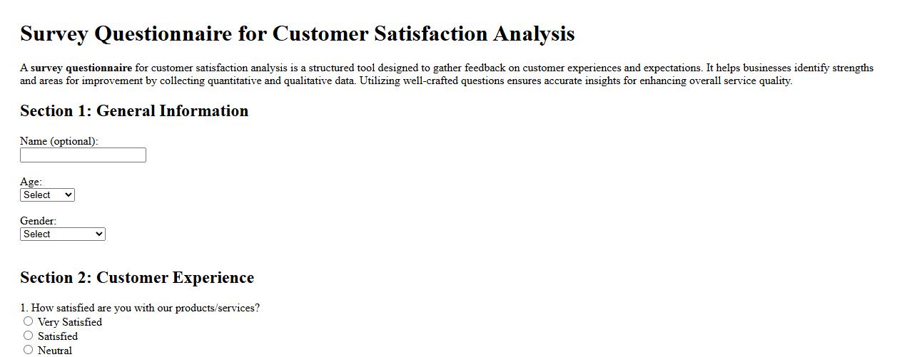 Survey questionnaire for customer satisfaction analysis image preview