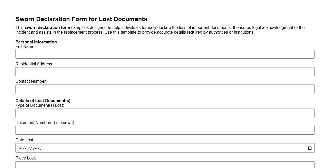 Sworn declaration form sample for lost documents image preview