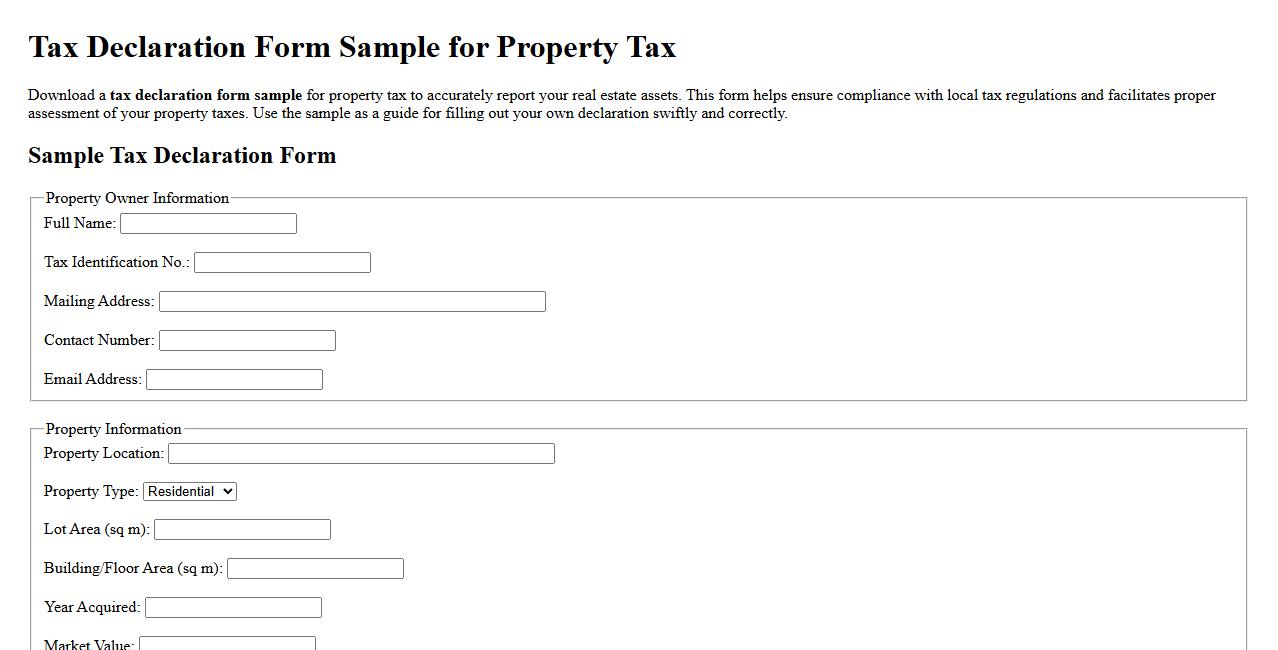 Tax declaration form sample for property tax image preview
