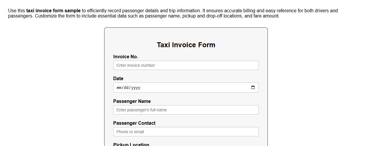 taxi invoice form sample with passenger details image preview