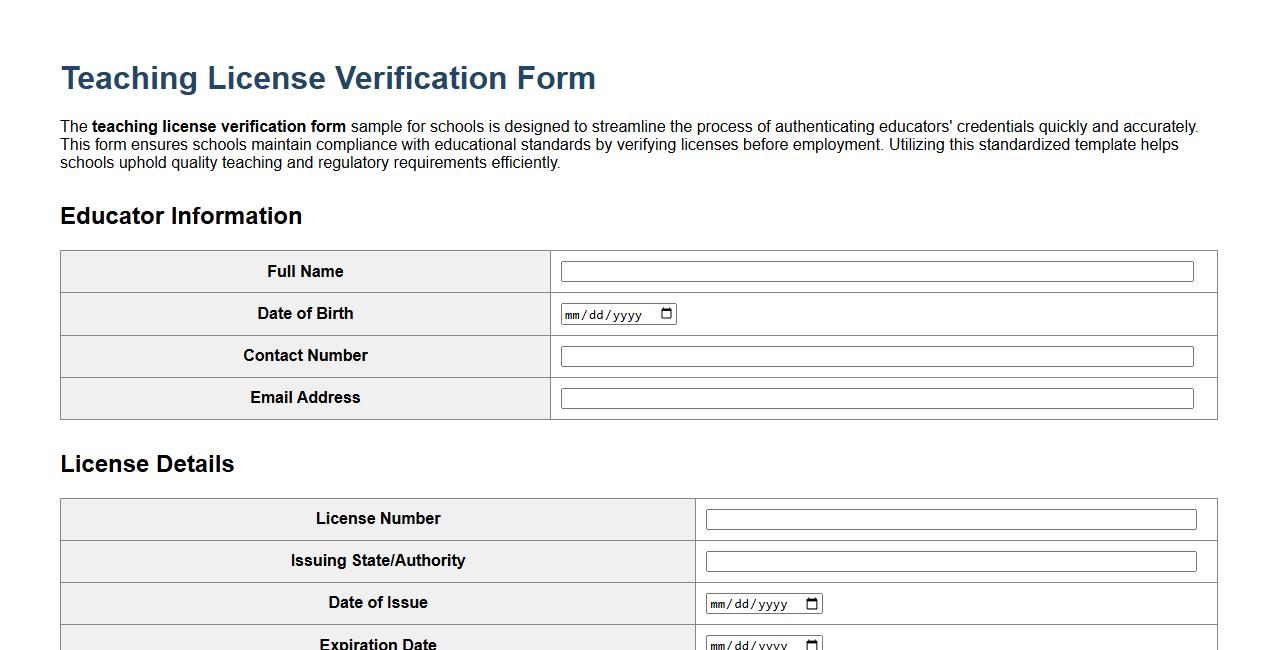 teaching license verification form sample for schools image preview