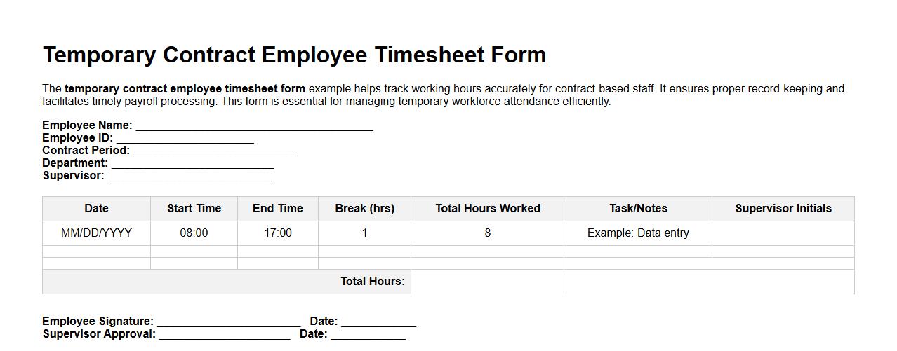 temporary contract employee timesheet form example image preview