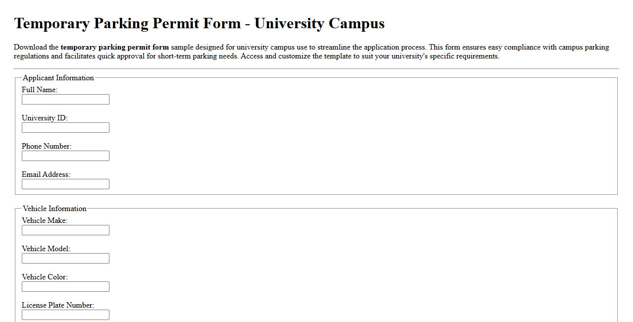 Temporary parking permit form sample for university campus image preview