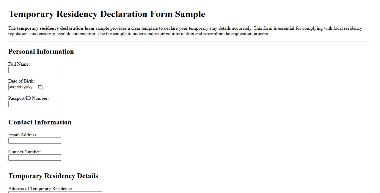 temporary residency declaration form sample image preview