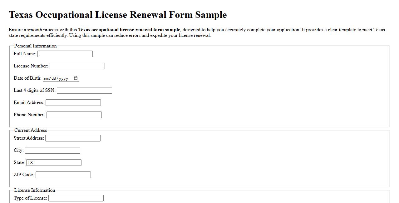 Texas occupational license renewal form sample image preview