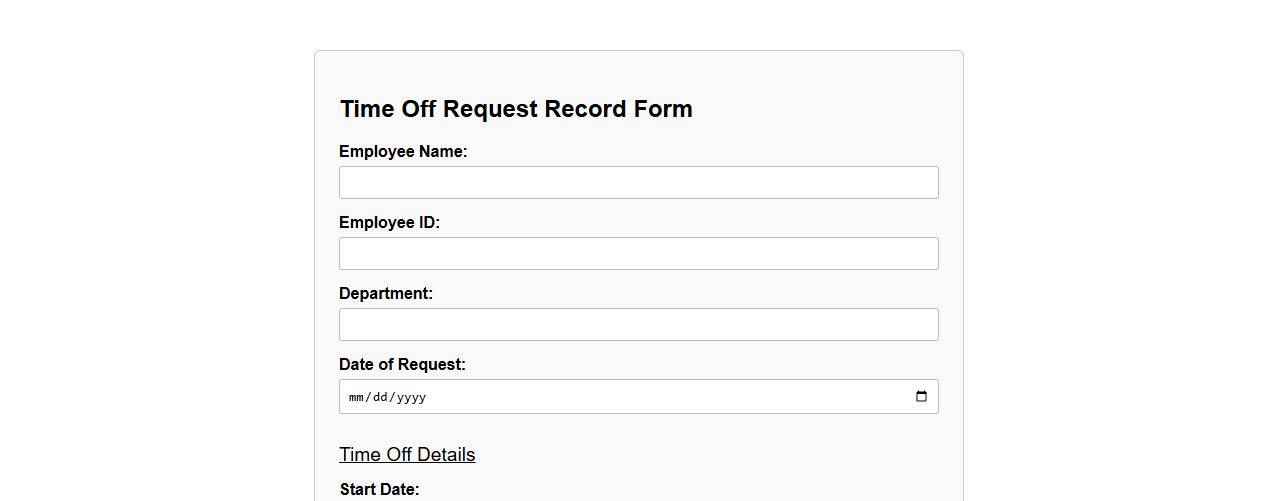 time off request record form sample with employee signature line image preview