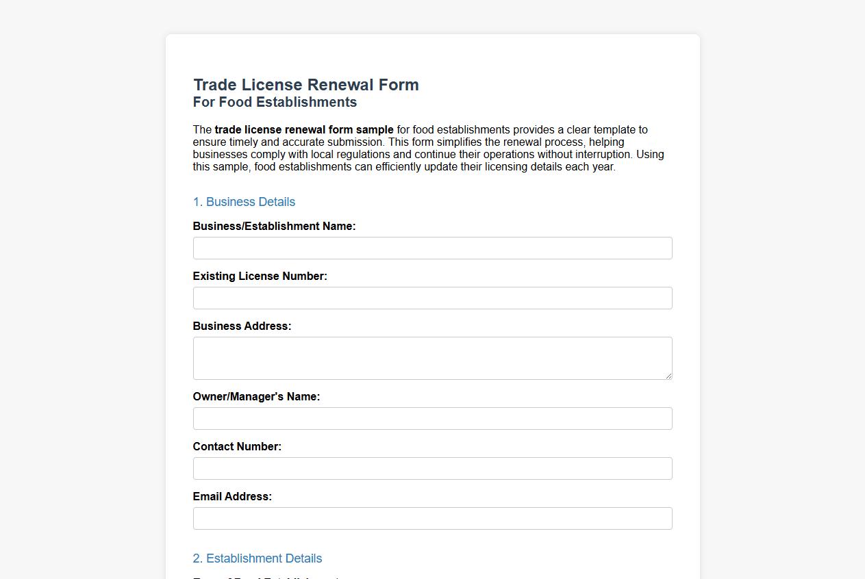 Trade license renewal form sample for food establishments image preview