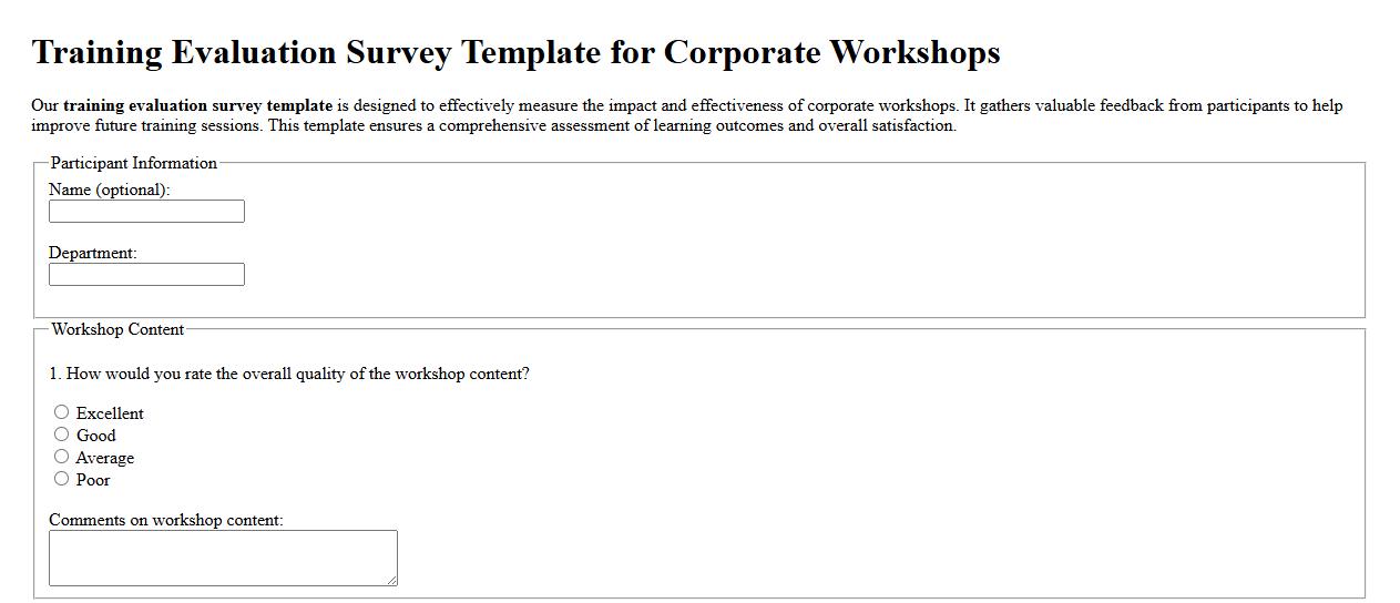 Training evaluation survey template for corporate workshops image preview