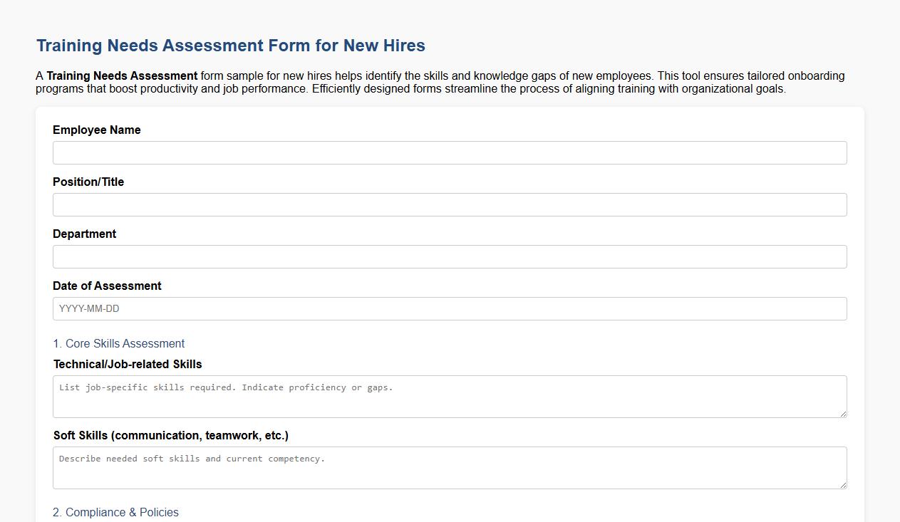 Training needs assessment form sample for new hires image preview
