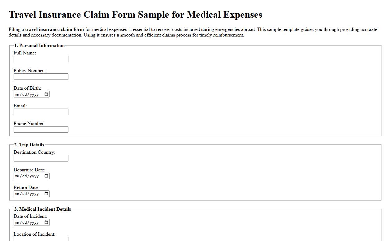 Travel insurance claim form sample for medical expenses image preview