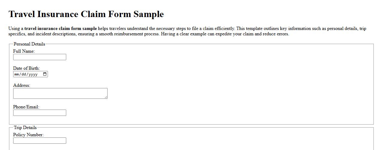 travel insurance claim form sample image preview