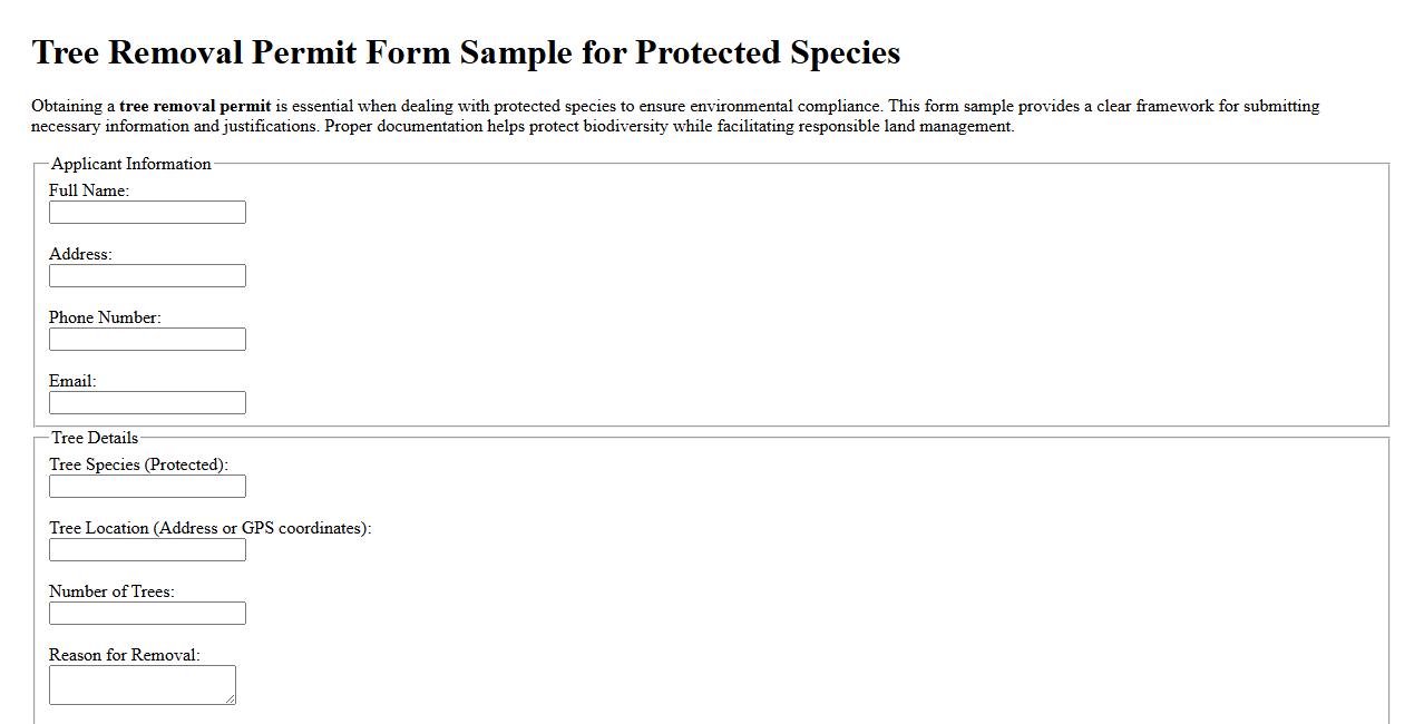 Tree removal permit form sample for protected species image preview