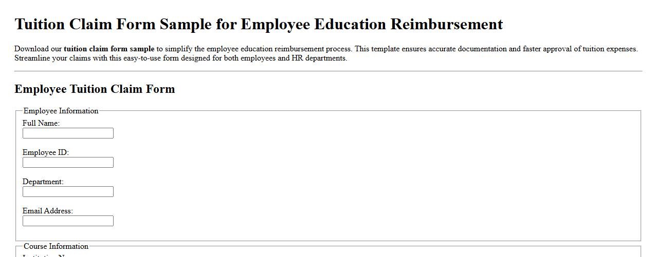Tuition claim form sample for employee education reimbursement image preview