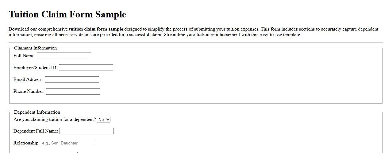 Tuition claim form sample including dependent information image preview