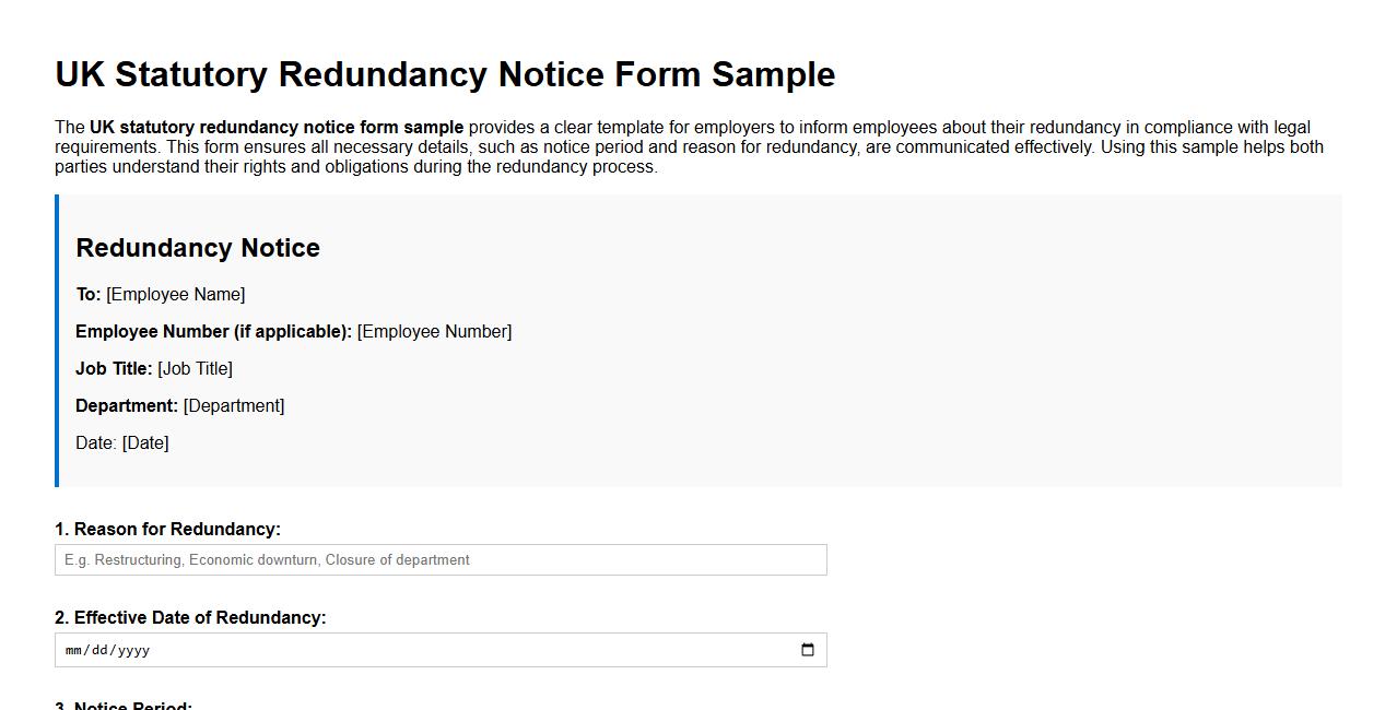 UK statutory redundancy notice form sample image preview