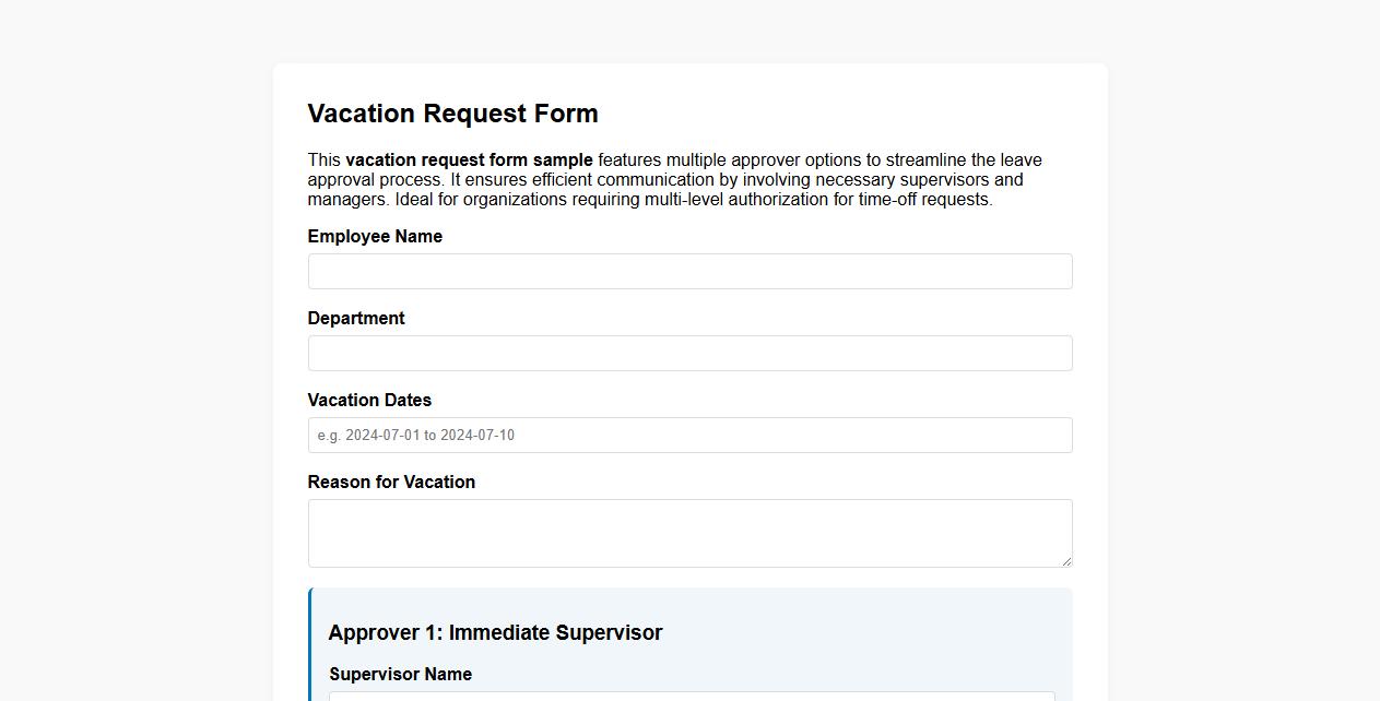 Vacation request form sample with multiple approvers image preview