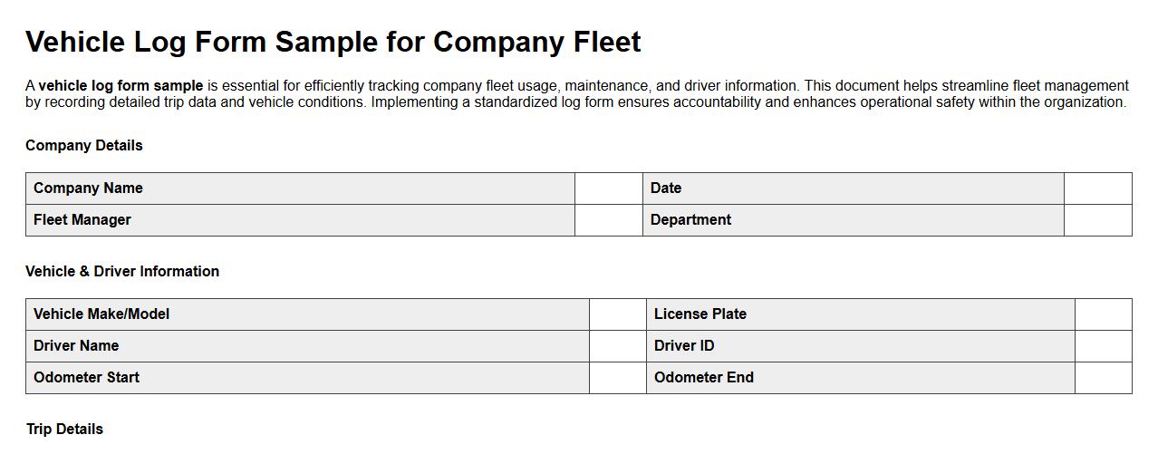 vehicle log form sample for company fleet image preview