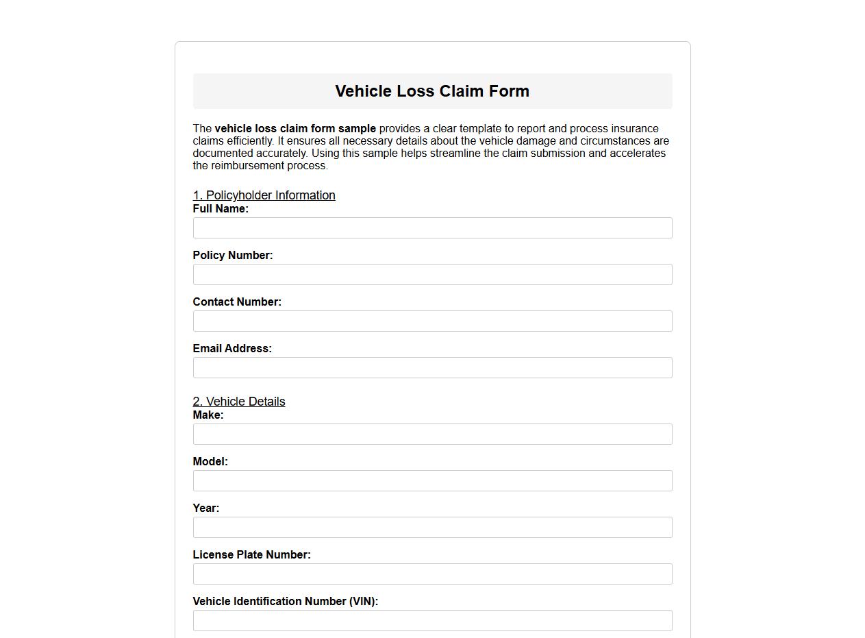 vehicle loss claim form sample image preview